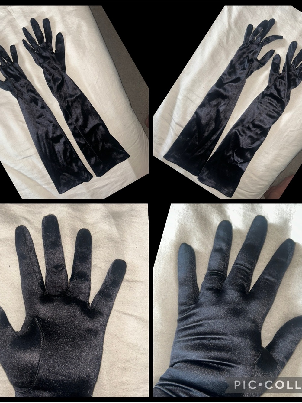 Black Satin Evening Drawstring Pouch W/ Two Elegant Evening Gloves - Picture 9 of 15